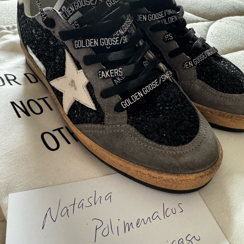 Golden Goose Black and Gray Glitter Sneakers size 40 Ballstars NEW